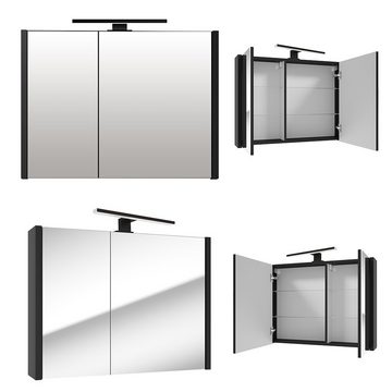 Lomadox Spiegelschrank NANTES-107 schwarz, 2Türen, mit LED Aufbauleuchte, B/H/T: 80/65/15 cm