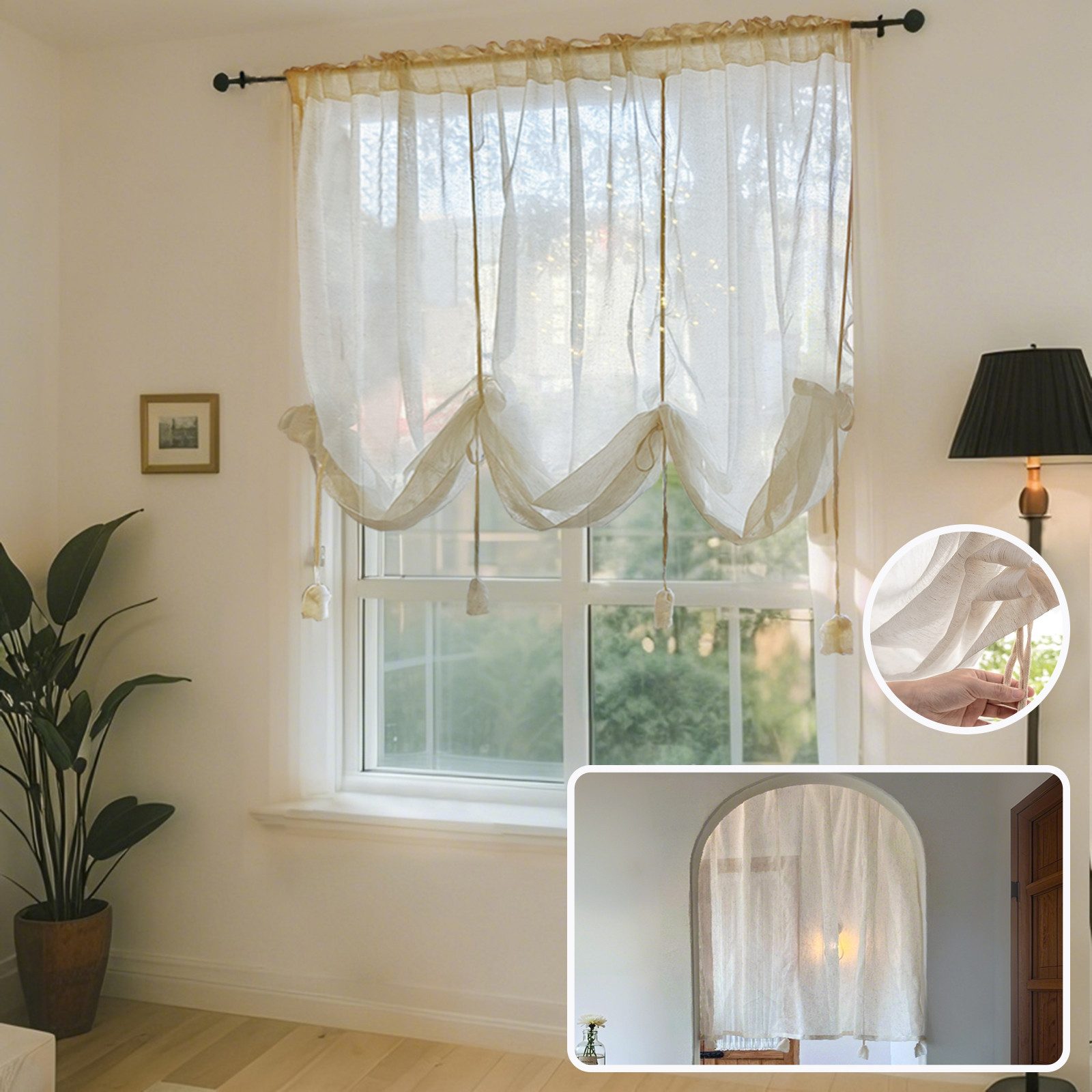 Jibenhome Raffrollo Vintage Raffgardine Stangentasche,Halbtransparent Leine günstig online kaufen