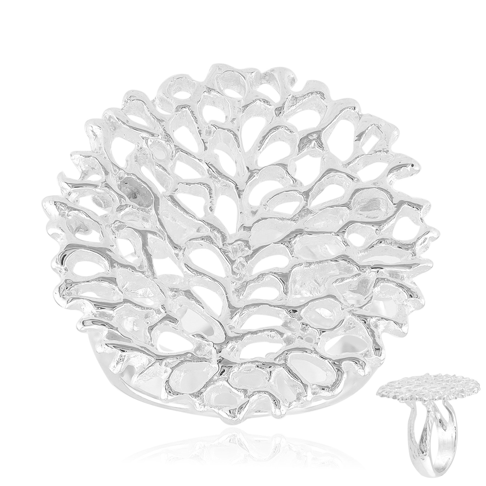 Silberring Sterlingsilber Ring mit organischem Korallenmuster, poliert, 16-21