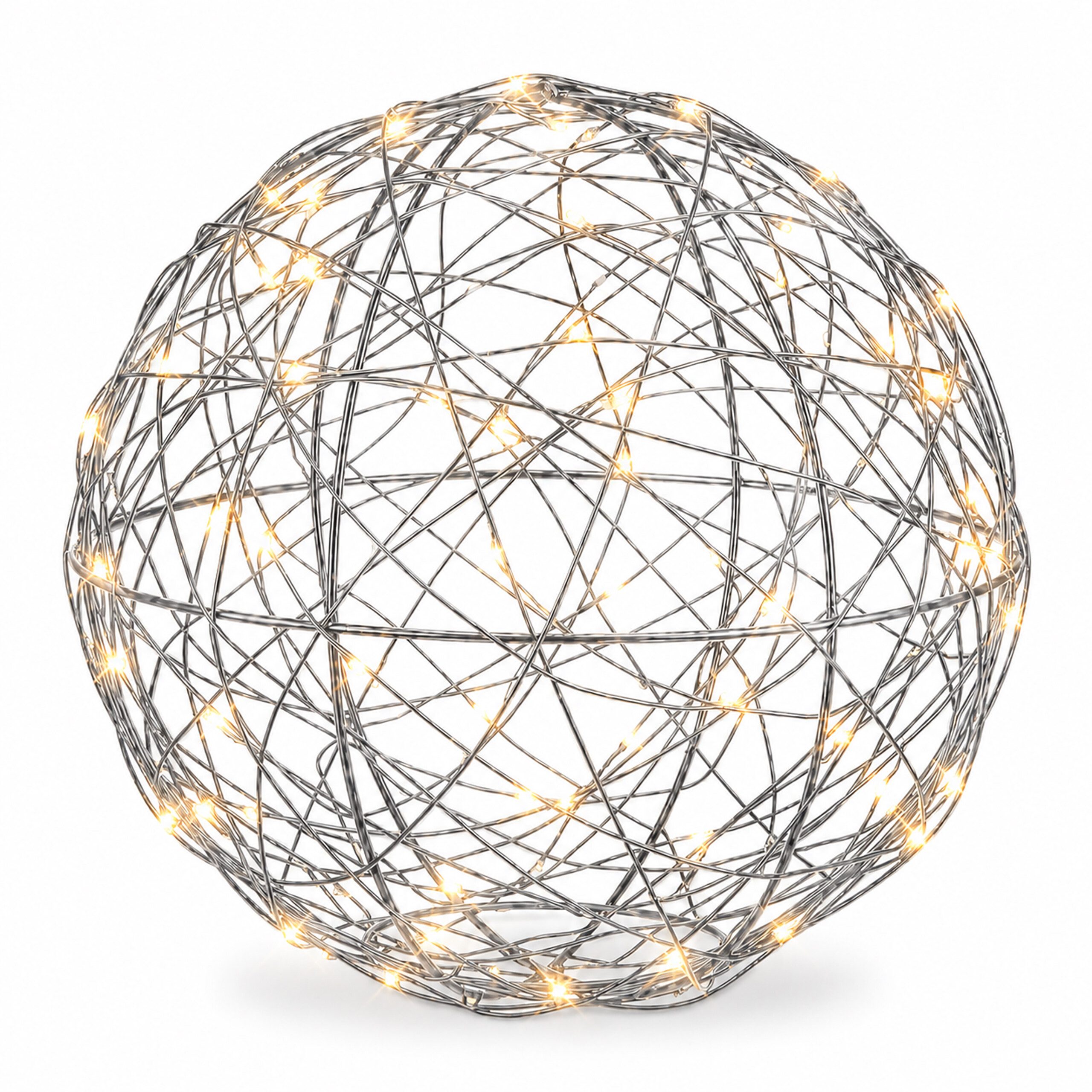 relaxdays LED Kugelleuchte LED Dekokugel 20 cm, Batteriebetrieben mit automatischer Abschaltfunktion nach 6 Stunden, Warmweiße LEDs, warmweiß, silber