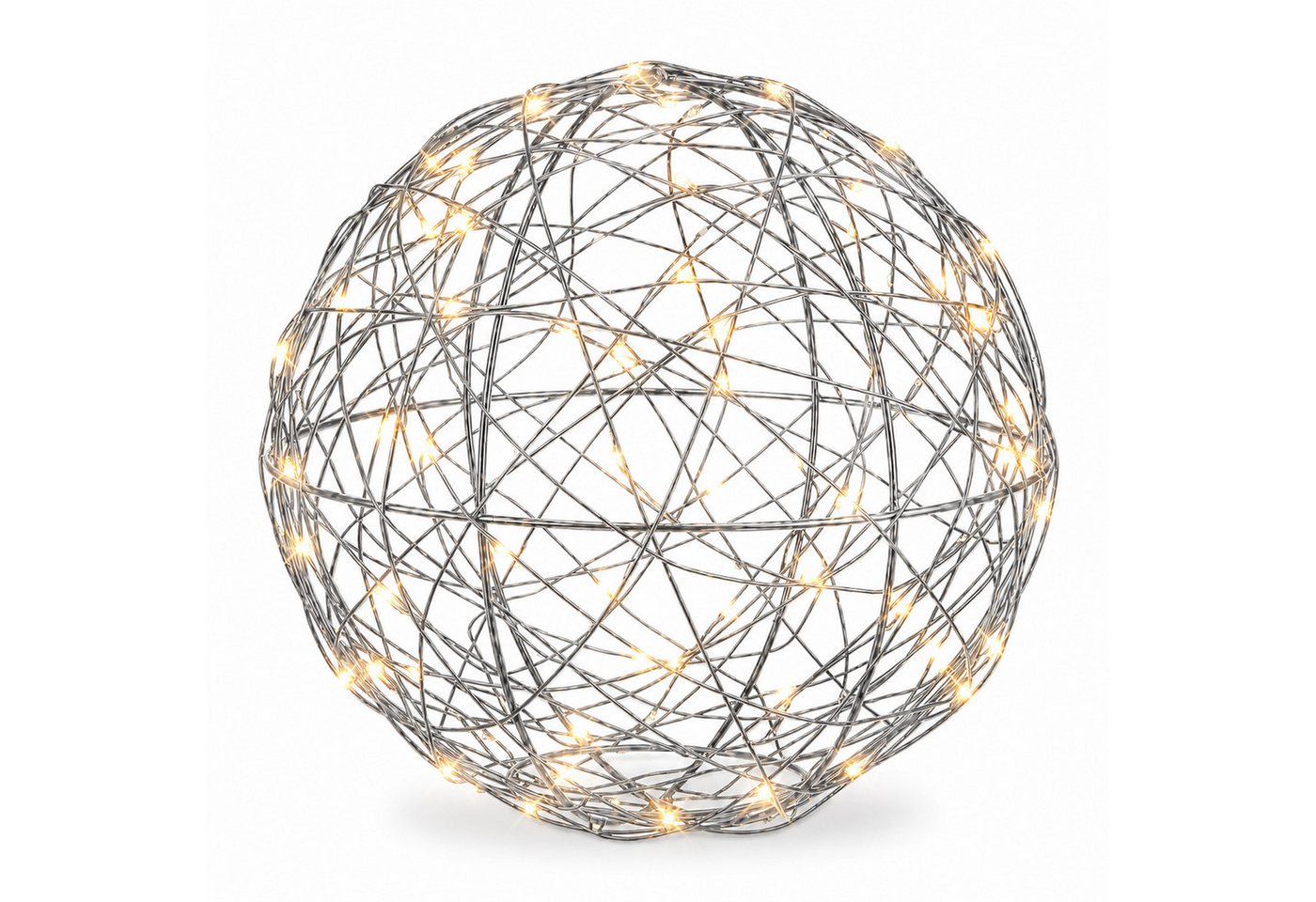 relaxdays LED Kugelleuchte LED Dekokugel 20 cm, Batteriebetrieben mit automatischer Abschaltfunktion nach 6 Stunden, Warmweiße LEDs, warmweiß, silber