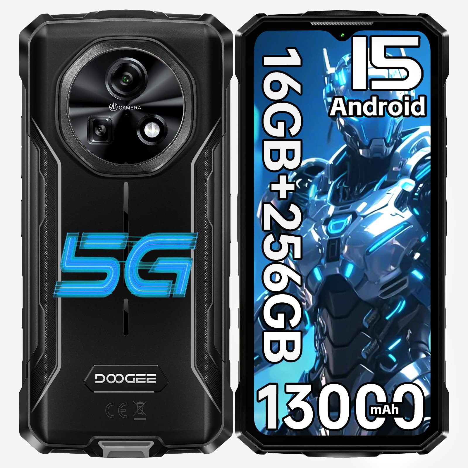 DOOGEE Fire 7 5G Android 15 Outdoor Smartphone (16,76 cm/6.6 Zoll, 256 GB Speicherplatz, 64 MP Kamera, 13000mAh, 16GB+256GB, IP68/IP69K, 64MP Kamera, NFC, GPS)