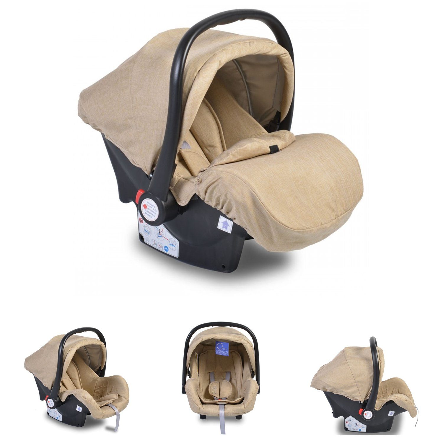 Moni Babyschale Babyschale Moni Gruppe 0+, bis: 13 kg, (0 - 13 kg) Fußabdeckung Sitzpolster 3-Punkt Gurt beige | Kindersitze 0-18 kg