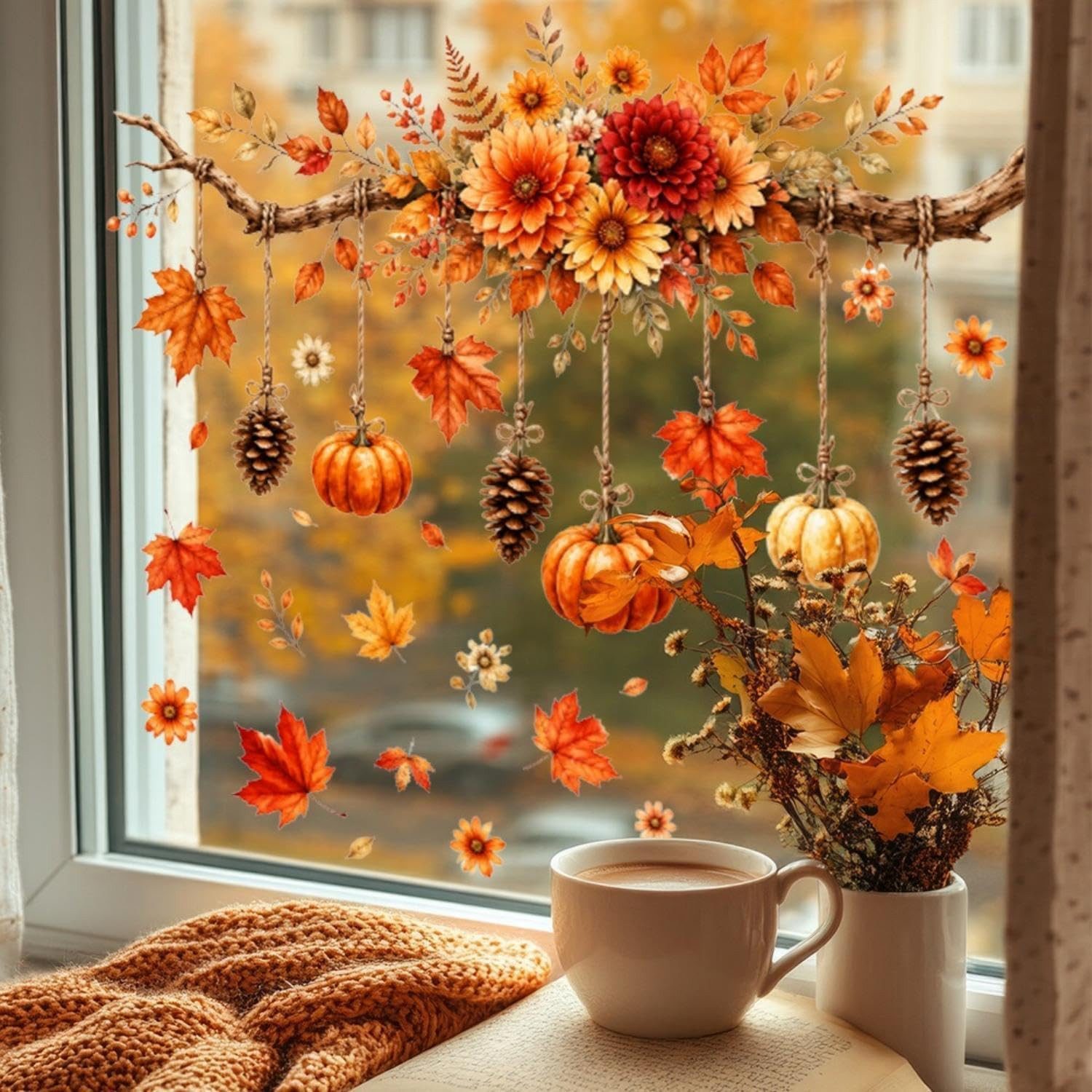 Sorvyzxn Fensterbild Fensterbild wiederverwendbare Fensterbilder Halloween Herbstlicher – Bild 4 von 5