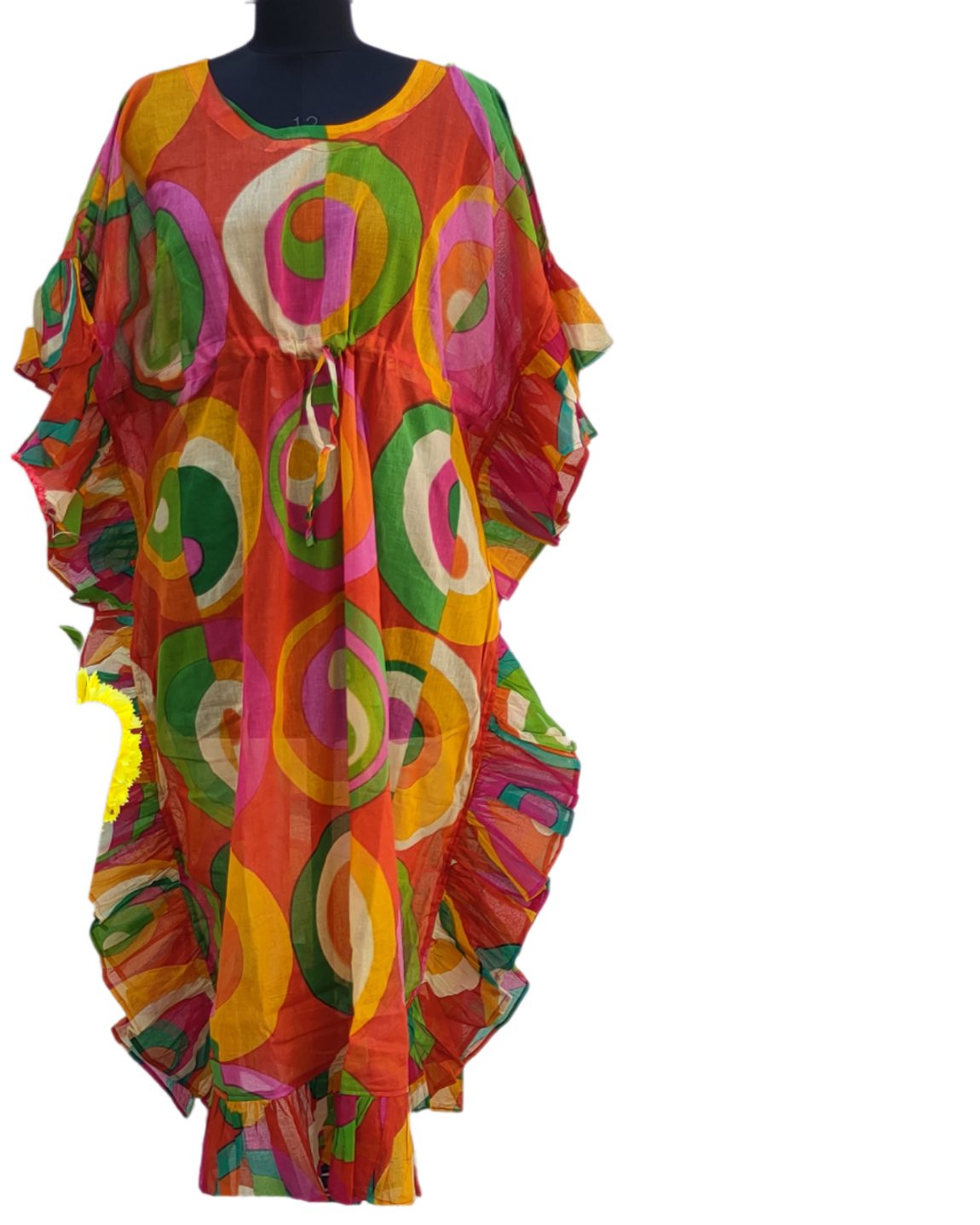 PfauGermany Kaftan Frill Spiral Print Muslin Cotton Kaftan