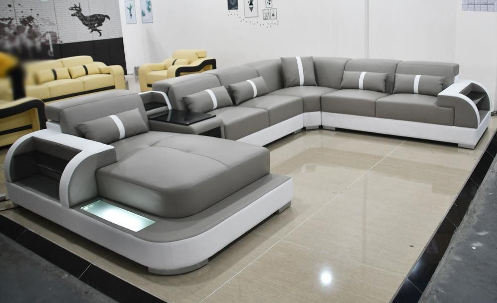 Xlmoebel Wohnlandschaft Modernes Ecksofa aus Leder und Textil mit hohem Komfort, Hergestellt in Europa