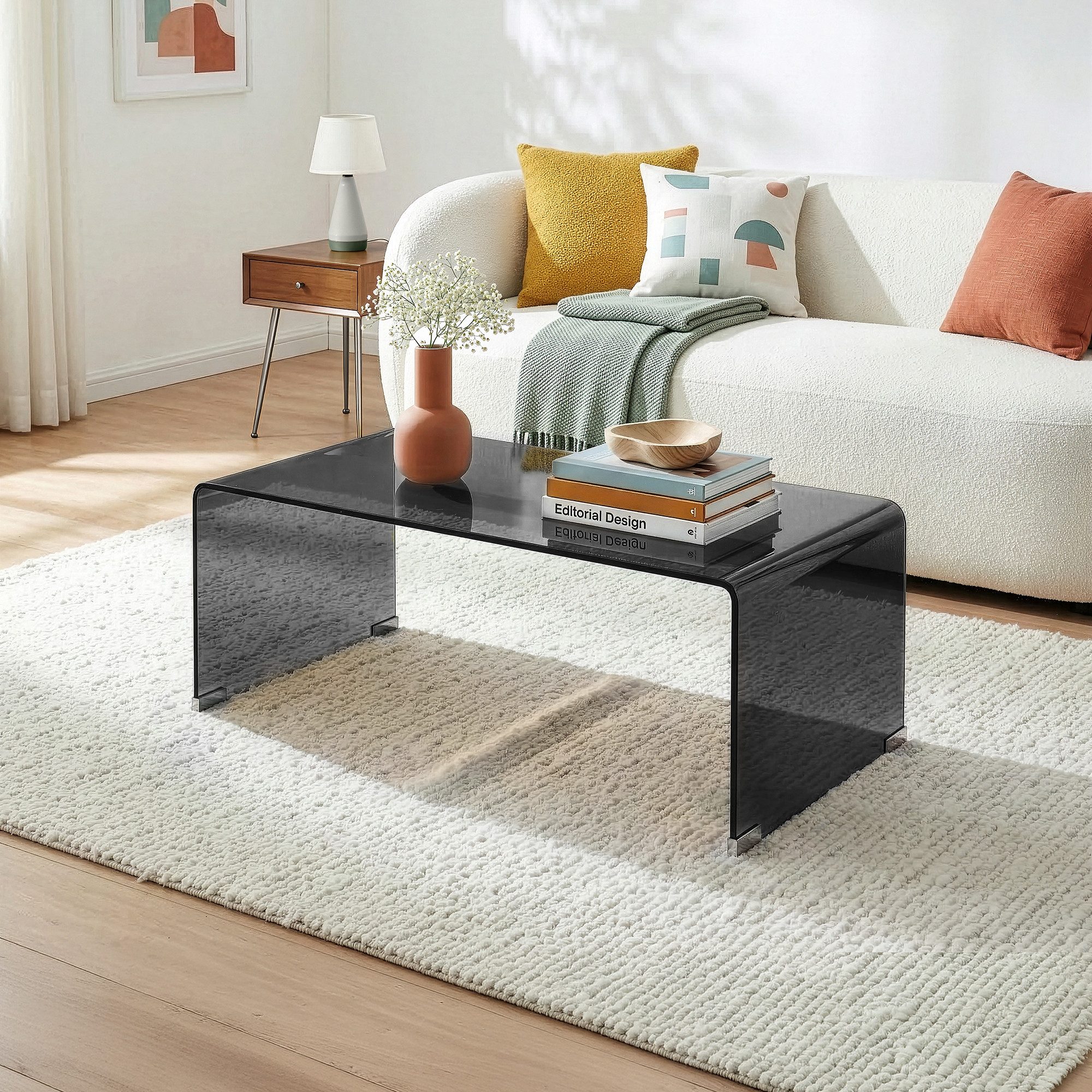 en.casa Couchtisch, »Väsas« 90 x 45 x 35 cm rechteckig gehärtetes Glas Dunkelgrau