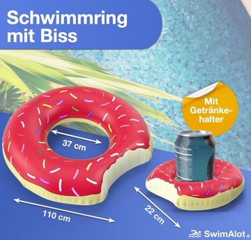 SwimAlot® Schwimmring Schwimmring Donut pink - 110 cm - inkl. aufblasbare Getränkehalter (Donut Set, 1-tlg., Schwimmring + Getränkehalter), 110 cm