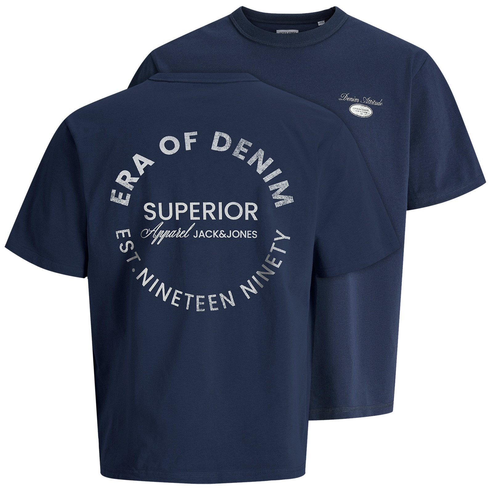 Jack & Jones Rundhalsshirt Jack&Jones XXL T-Shirt Rückenprint navy JJEDOVER