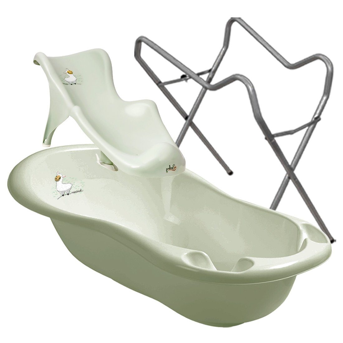 + ** Babybadewanne - +Gestell Set Babywanne+ 2-tlg Zubehör Set), Maltex Lindgrün Premium in Europe LAMA ** Pflege, Badesitz Gestell Grau (Made Babybadeset