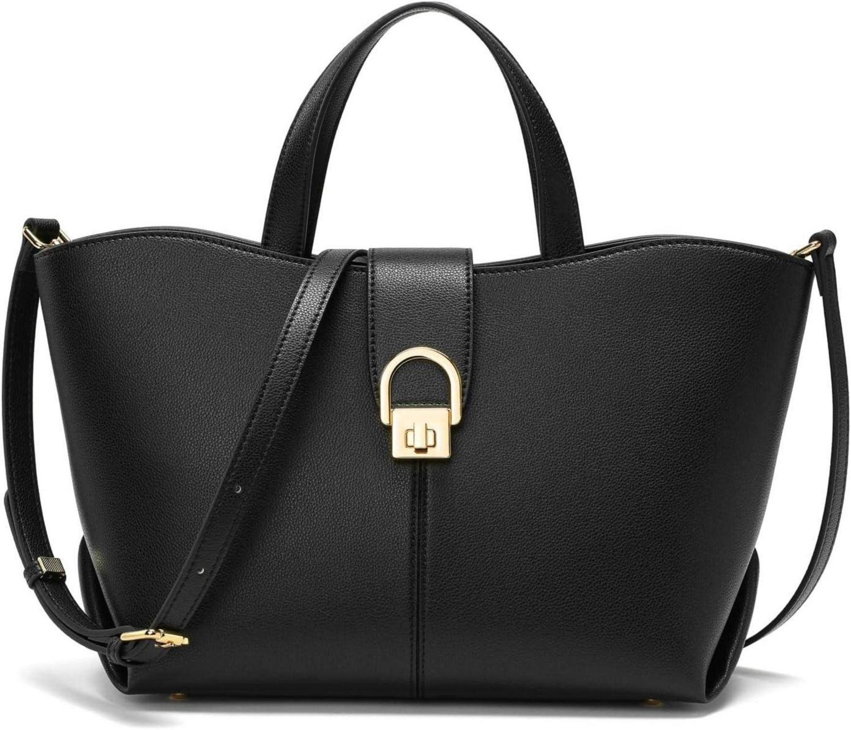 Schultertasche Damen Handtasche Leder Umhängetasche Crossbody Bag Schwarz Beige
