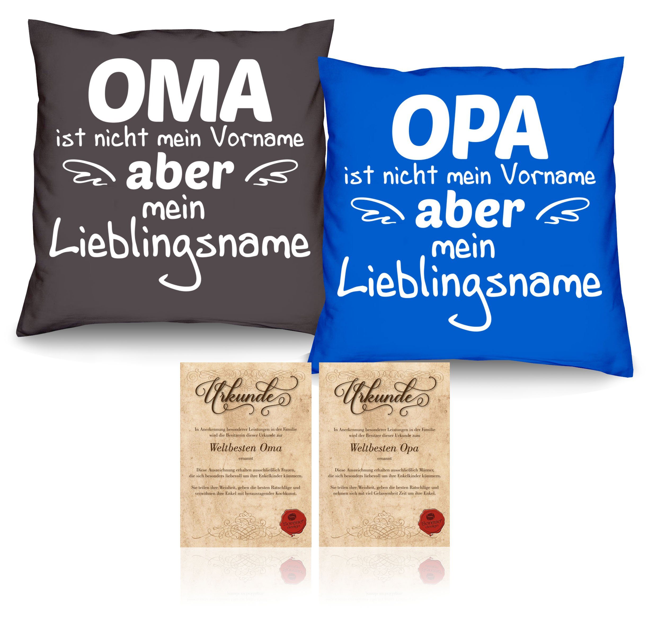 Sofakissen, Opa Zierkissen Küche, Geschenk, in royal-blau Oma Deko-Kissen Kissenhülle Druck, Wohnzimmer, Soreso® Bezug, Langlebiger Füllung, Vatertagsgeschenk, mit Muttertagsgeschenk mit Waschechte (Made & Baumwoll Kissen, Farben 40x40cm, Schlafzimmer, Dekokissen Dekoratives Deutschland)