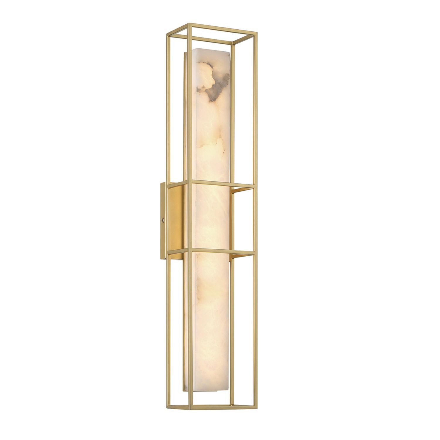 Licht-Erlebnisse Wandleuchte ALARIC, LED, Warmweiß, LED Badezimmer H: 61 cm IP44 aus Alabaster Metall 3000K in Gold Weiß