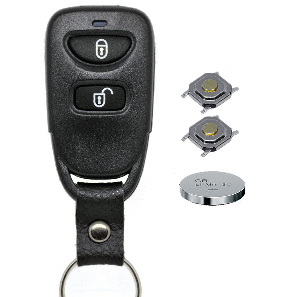 mt-key Auto Schlüssel Gehäuse 2 Tasten + 2X Mikrotaster + 1x passende CR2032 Knopfzelle, CR2032 (3 V), für Hyundai / Kia Funk Fernbedienung