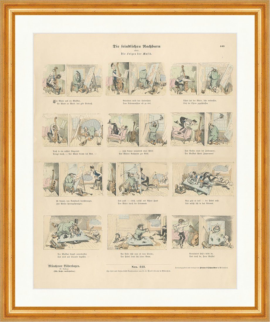 Kunstdruck Die feindlichen Nachbarn Wilhelm Busch Musik Münchener Bilderbogen 44