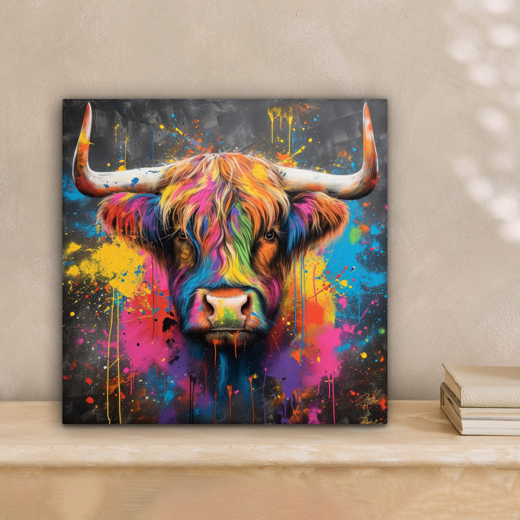 OneMillionCanvasses® Leinwandbild Graffiti - Schottische Highlander - Kuh - günstig online kaufen