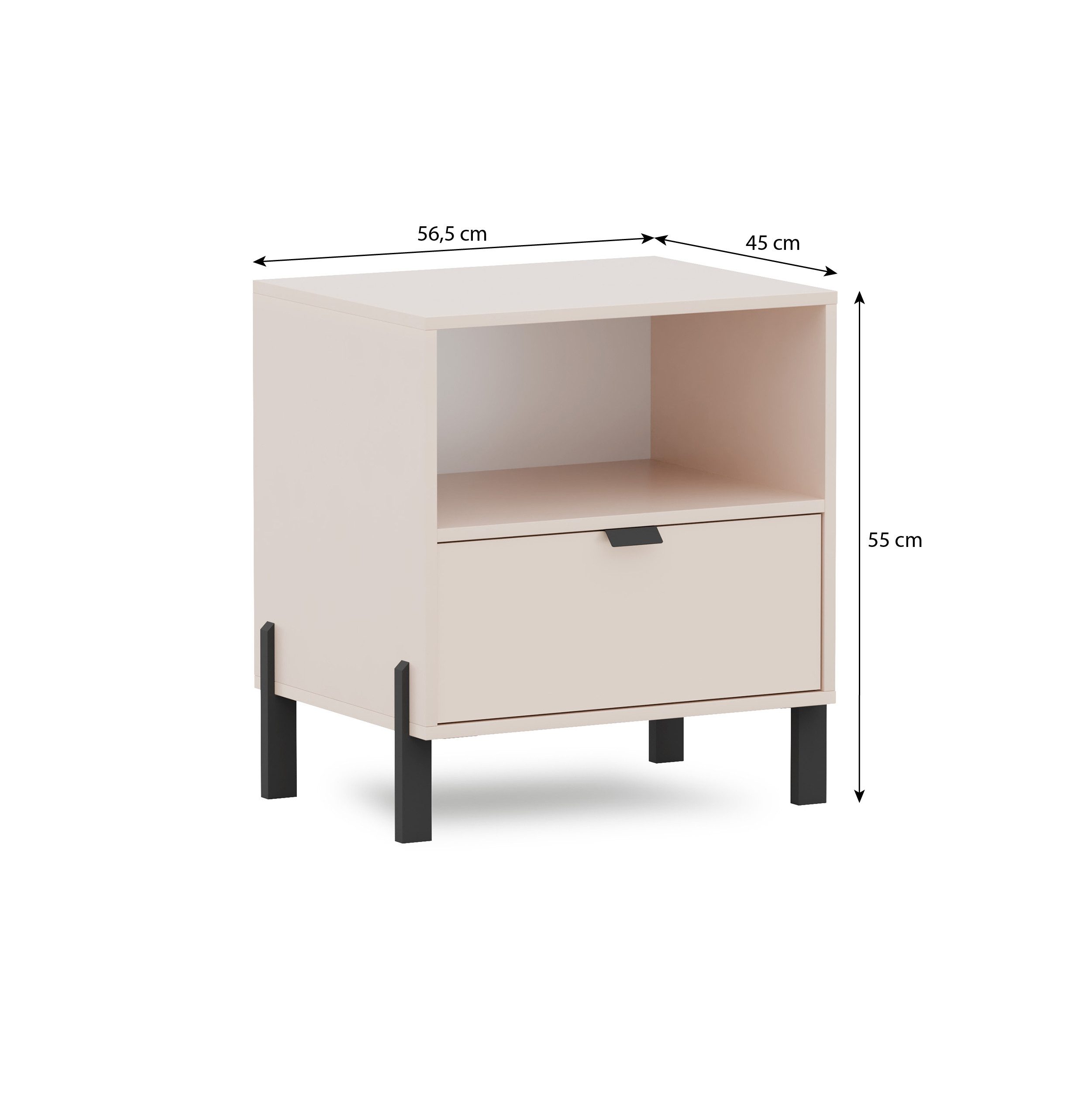 Beautysofa Nachttisch CORTINA mit Schublade (Farbe Sandbeige, mit Metallgriffen und Füßen), Breite: 56 cm