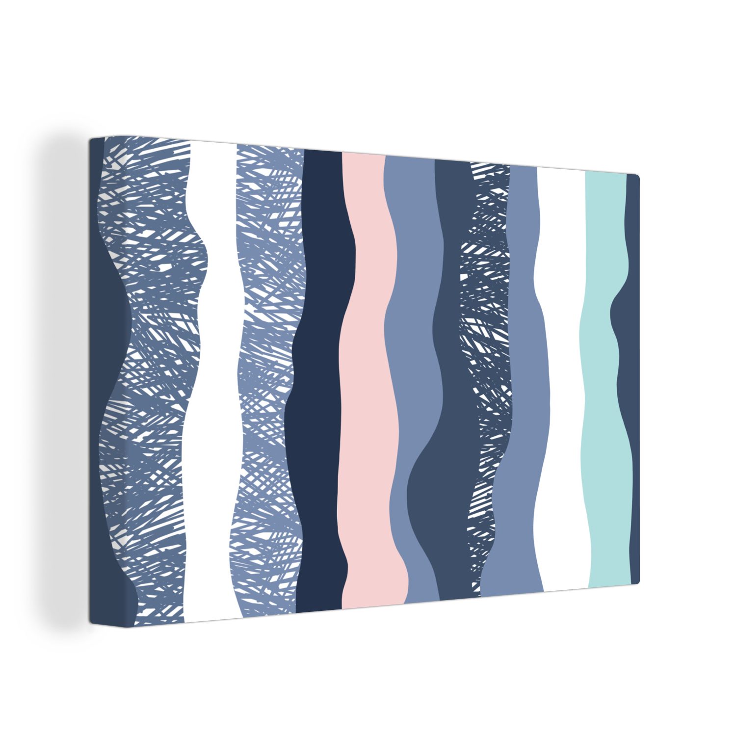 OneMillionCanvasses® Leinwandbild Kind - Streifen - Blau, (1 St), Wandbild Leinwandbilder, Aufhängefertig, Wanddeko, 60x40 cm bunt