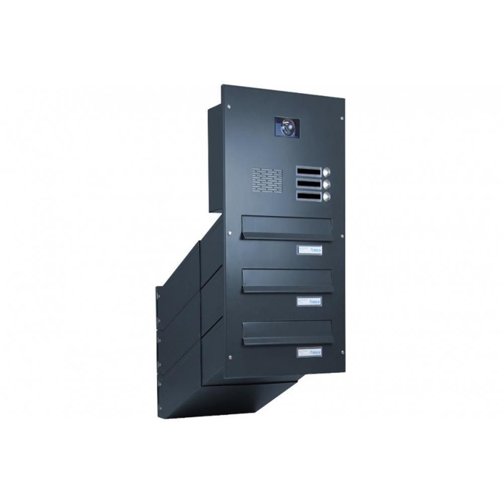 Letterbox24 Briefkasten DV-Serie Kamera Durchwurfbriefkastenanlage in RAL (Klingel, Sprechsieb, Busch-Jäger Kamera- + Audiomodul + Systemzentrale), ohne Video-Innenstation - Briefkasten in RAL 7016