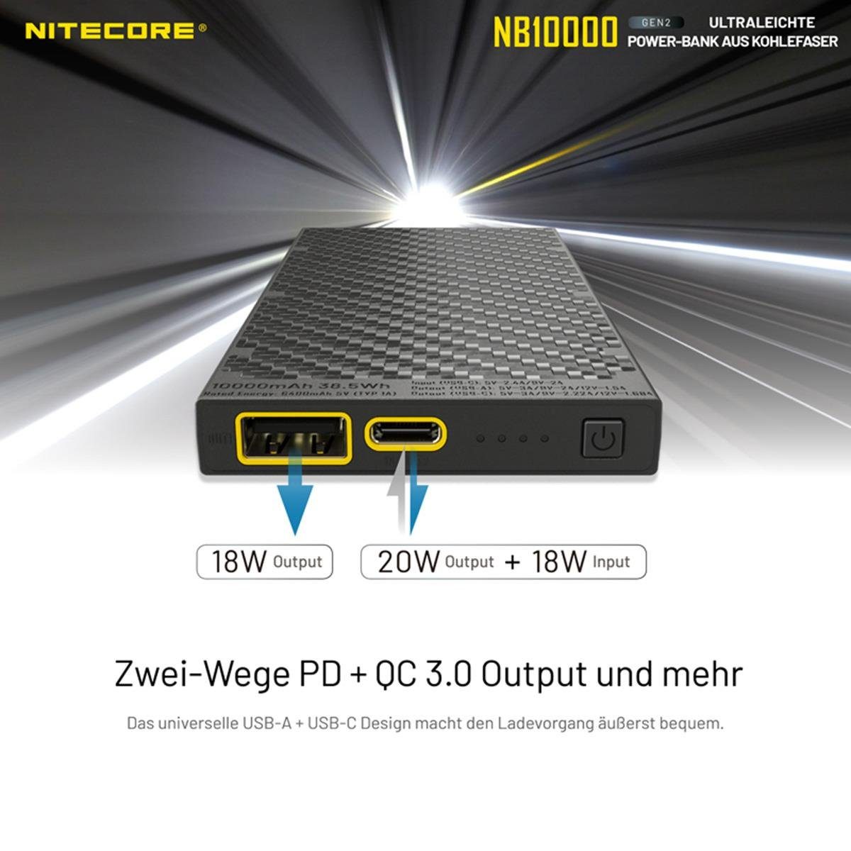 Nitecore LED Taschenlampe Powerbank 10000mAh mit NB10000