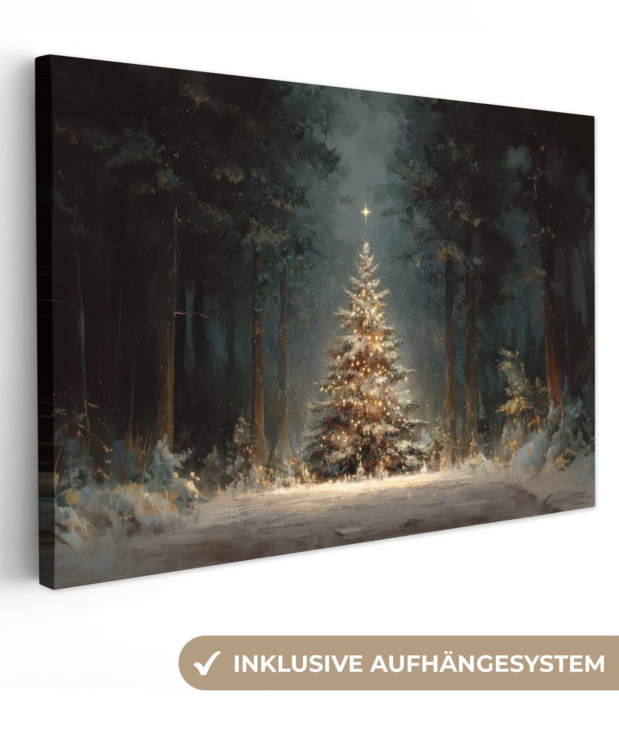 OneMillionCanvasses® Leinwandbild Weihnachtsbaum - Wald - Schnee - mehrfarb günstig online kaufen