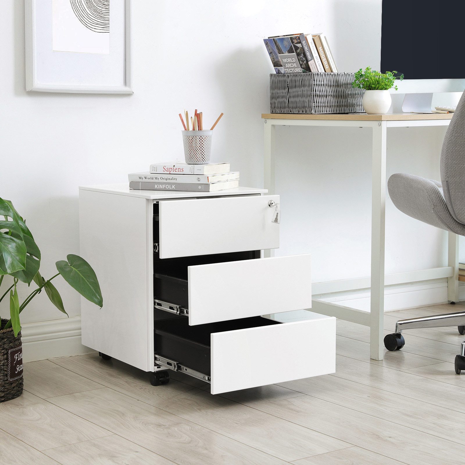 SONGMICS Rollcontainer Schubladenschrank, mobiler Aktenschrank, Metallschra günstig online kaufen