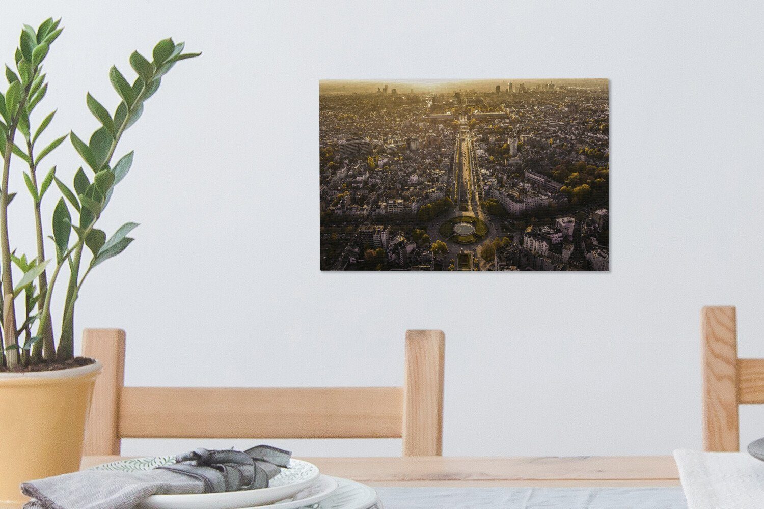 cm Leinwandbilder, St), der 30x20 Belgiens, über Leinwandbild Hauptstadt Aufhängefertig, Wanddeko, Sonnenuntergang (1 Wandbild OneMillionCanvasses®