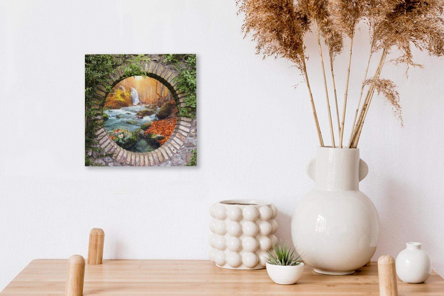 OneMillionCanvasses® Leinwandbild Herbst - Wohnzimmer - Leinwand Schlafzimmer - Aussicht, (1 St), Natur Wasserfall Bilder für