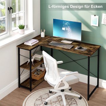 Klihome Eckschreibtisch (1-St), L Form, Computertisch mit Regal, Weiß, 120x72x72.5 cm