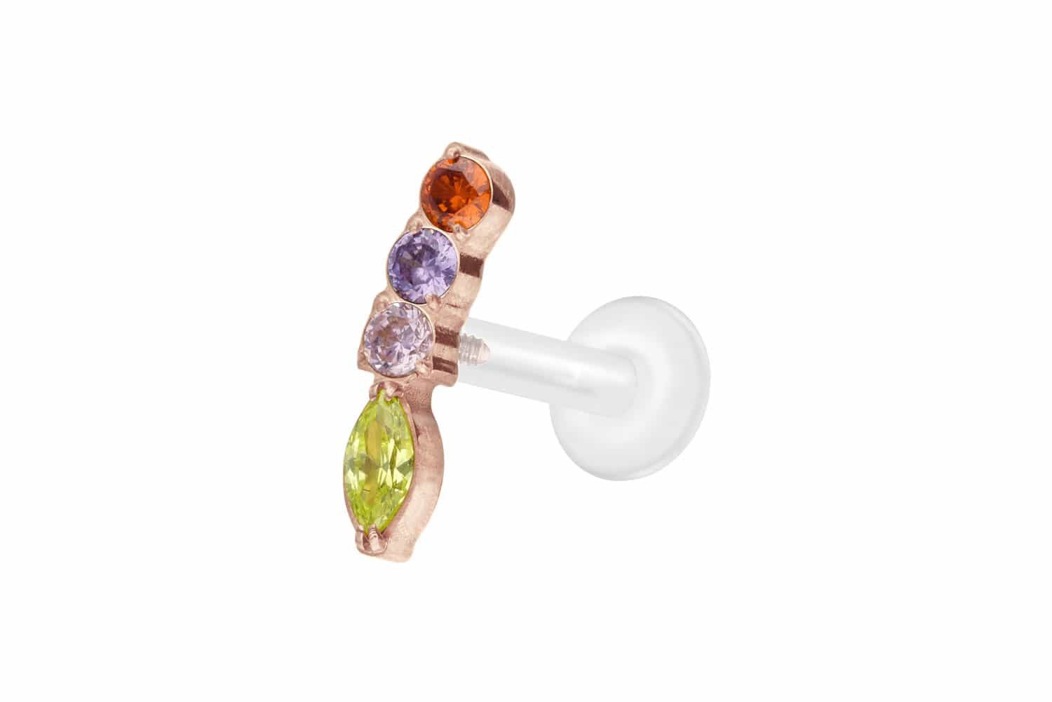 PIERCINGLINE Piercing-Set PTFE Labret mit Innengewinde + Titan-Aufsatz BUNTER KRISTALLBOGEN (Labrets, 1-tlg)