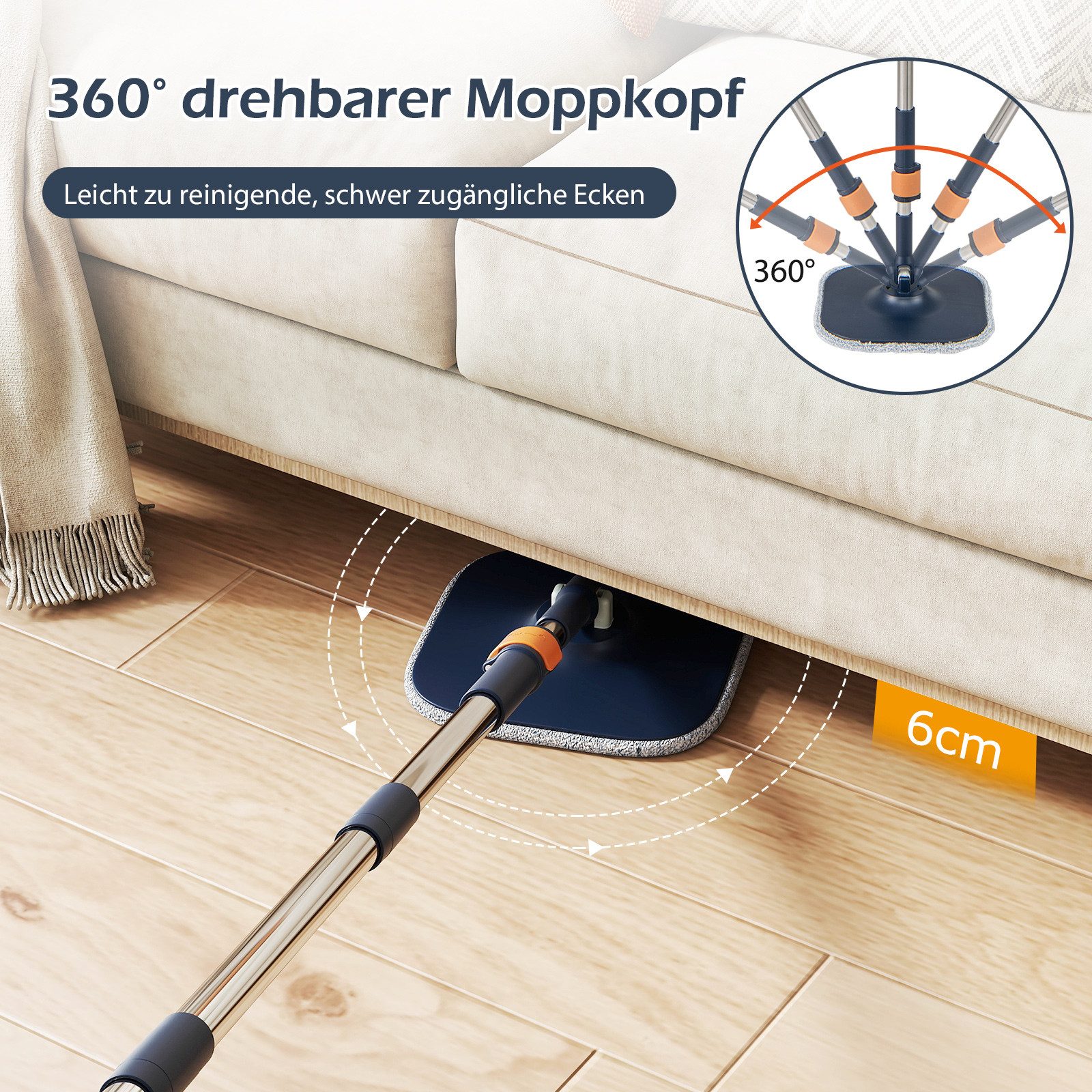COSTWAY Wischmopp, Auswringfunktion, 360° Drehmoppkopf, 2 Mikrofaser-Pads