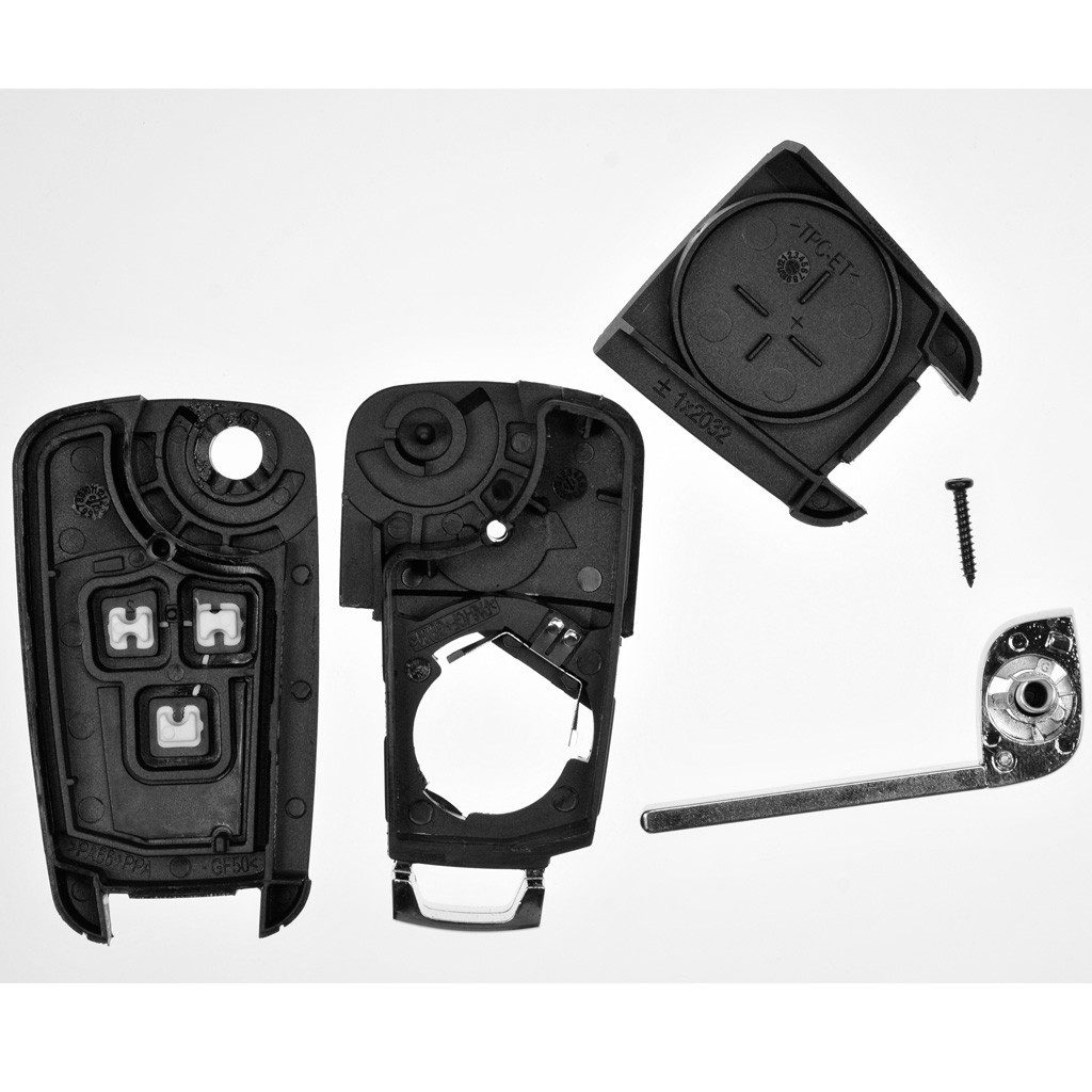 mt-key Auto Klapp Schlüssel Gehäuse 3 Tasten + 1x Rohling HU100 + CR2032 Knopfzelle, CR2032 (3 V), für OPEL INSIGNIA A ASTRA J CASCADA Funk Fernbedienung