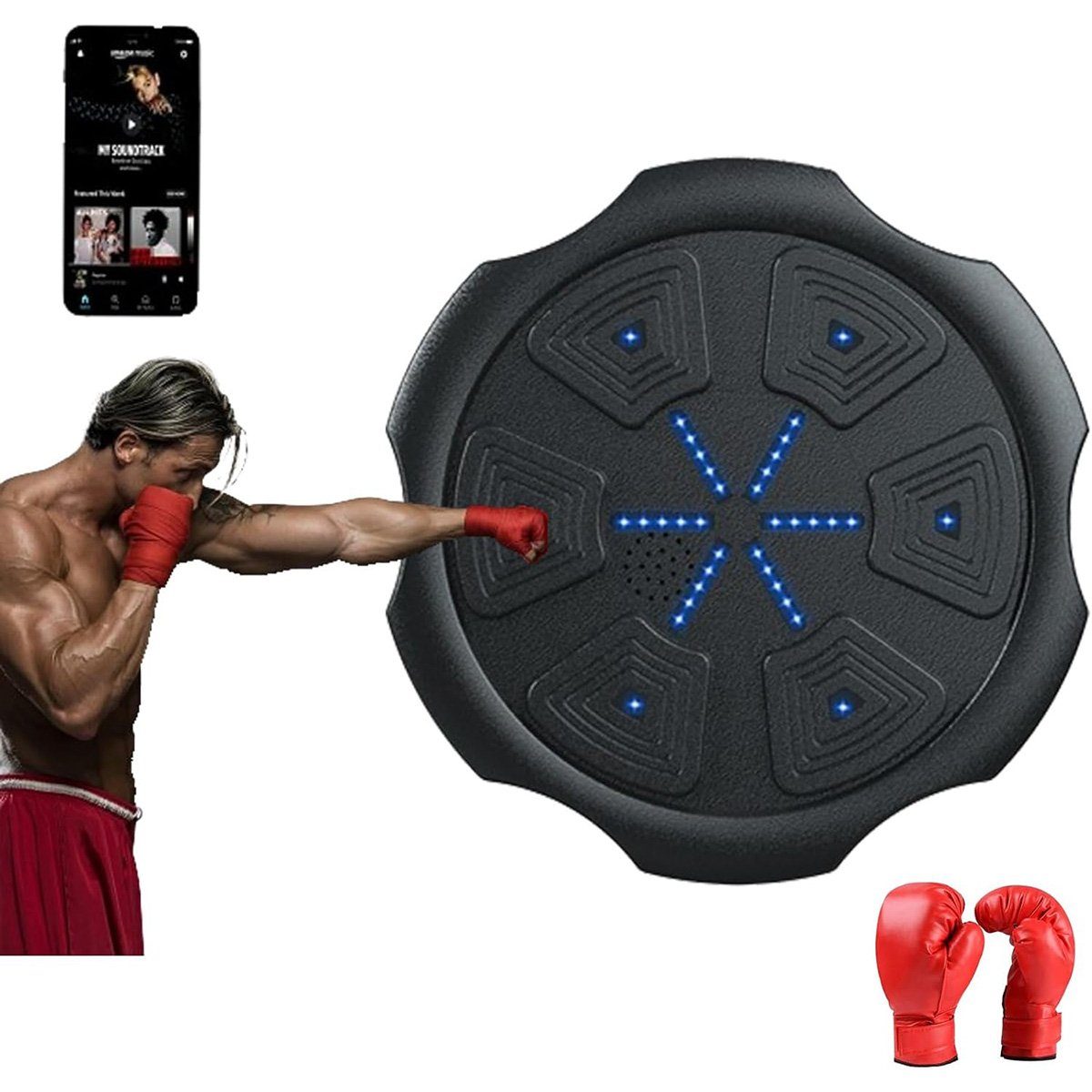 götäzer Sportanzug Wand -montierte Smart Music Boxing Target Boxing Machine Set (1-tlg), Kampf, Reaktionstraining, Eltern -Kinder -Interaktion, rote Handschuhe