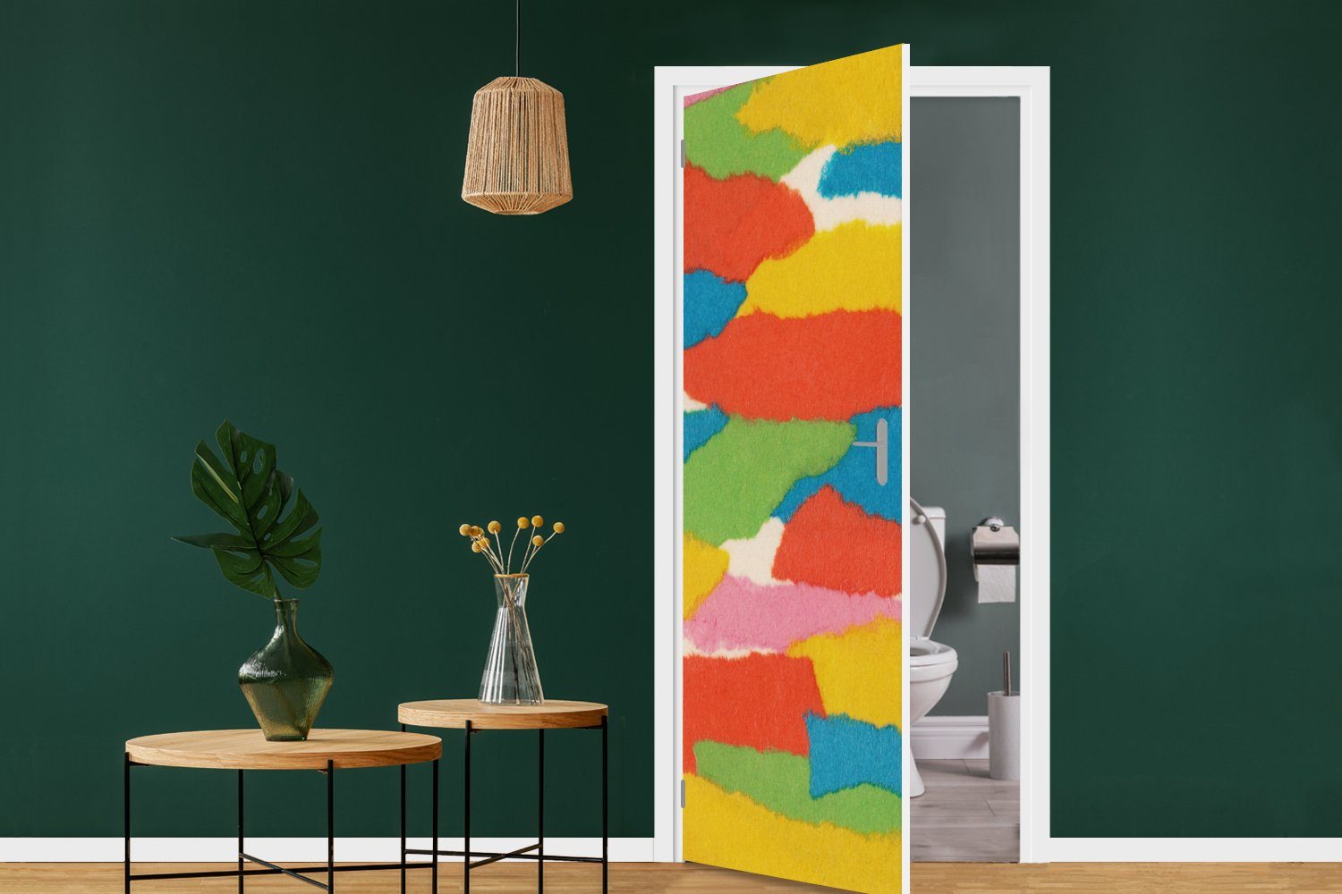 Tür, (1 - MuchoWow cm Retro, Matt, Formen bedruckt, für Abstrakt 75x205 Türtapete Rot - Türaufkleber, Grün - Fototapete St), -