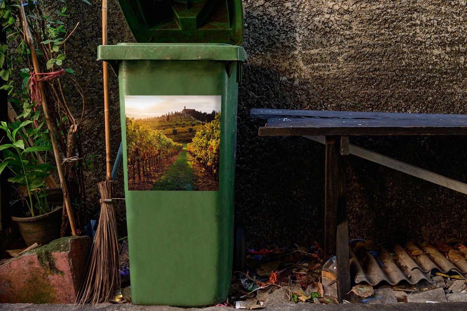 - Sticker, Weinberge Container, MuchoWow Abfalbehälter - Mülltonne, Wandsticker (1 St), Toskana Landschaft Mülleimer-aufkleber,