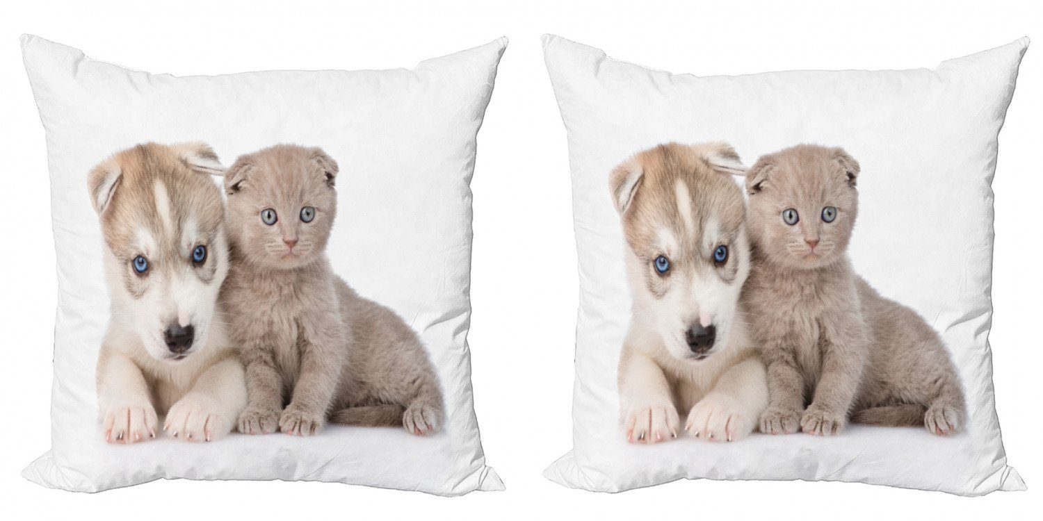 Kissenbezüge Modern Accent Doppelseitiger Digitaldruck, Abakuhaus (2 Stück), Hund und Katze Cuddling Tiere