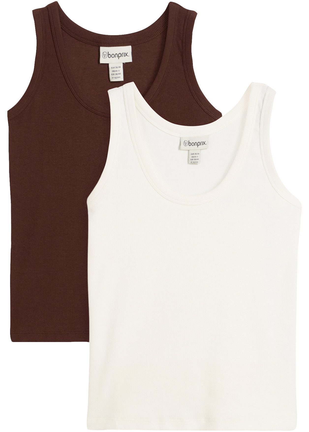 bonprix Tanktop (Packung, 2er) ärmelloses Design, schmale Passform, aus Baumwolle und Elasthan