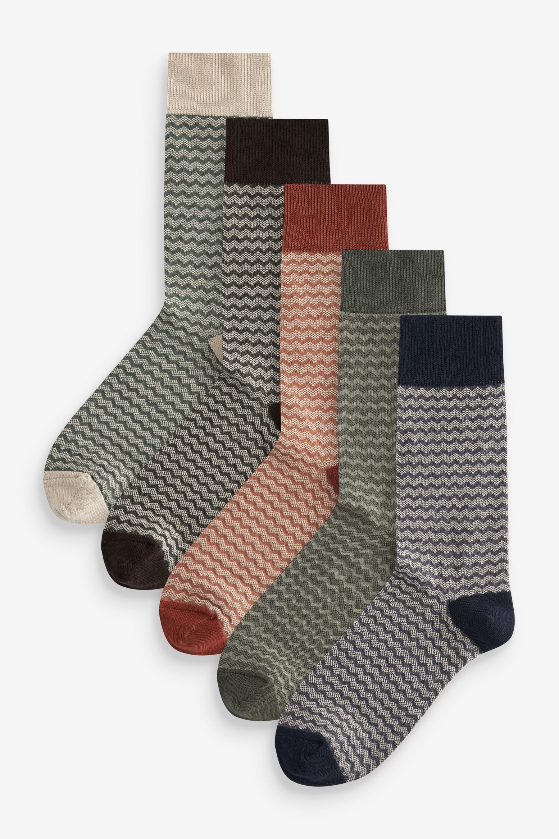 Next Kurzsocken Gemusterte Socken, Herringbone Neutral 5er-Pack (5-Paar)