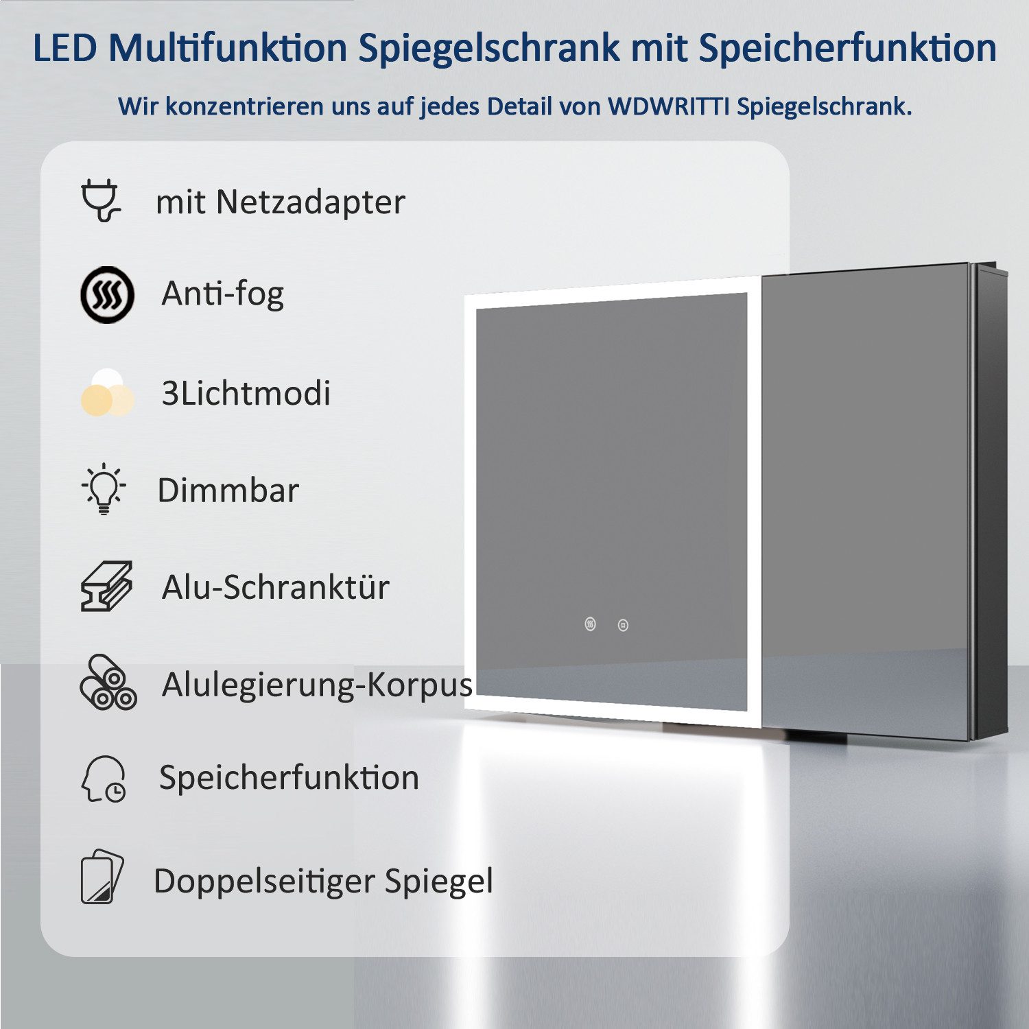 WDWRITTI Spiegelschrank Schwarz mit beleuchtung 3Lichtmodi günstig online kaufen