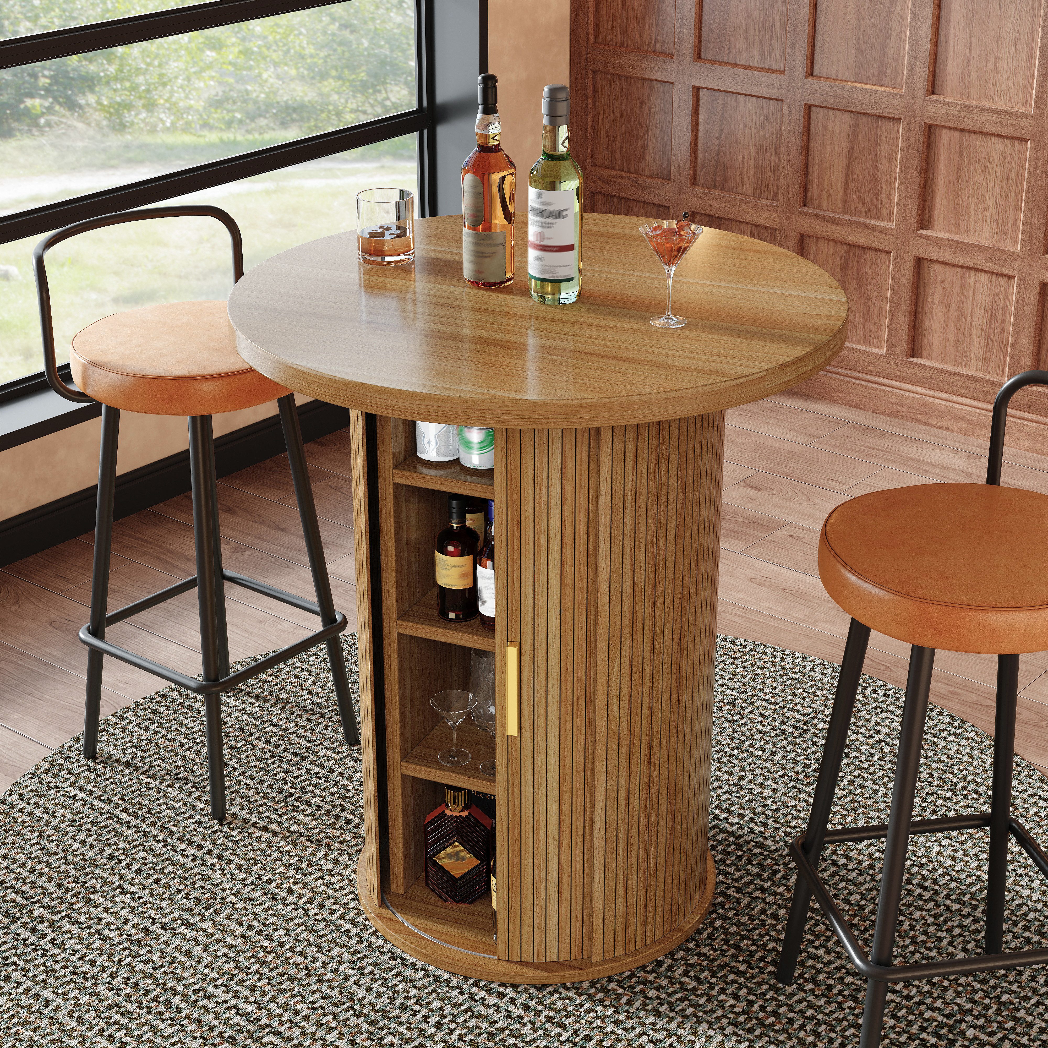 OKWISH Bartisch Esstisch-Set (mit Schrank, MDF Holzoptik, Belastbar bis 75kg, für Bar & Wohnzimmer, 1-St., 60*60*91.6cm(L x B x H)