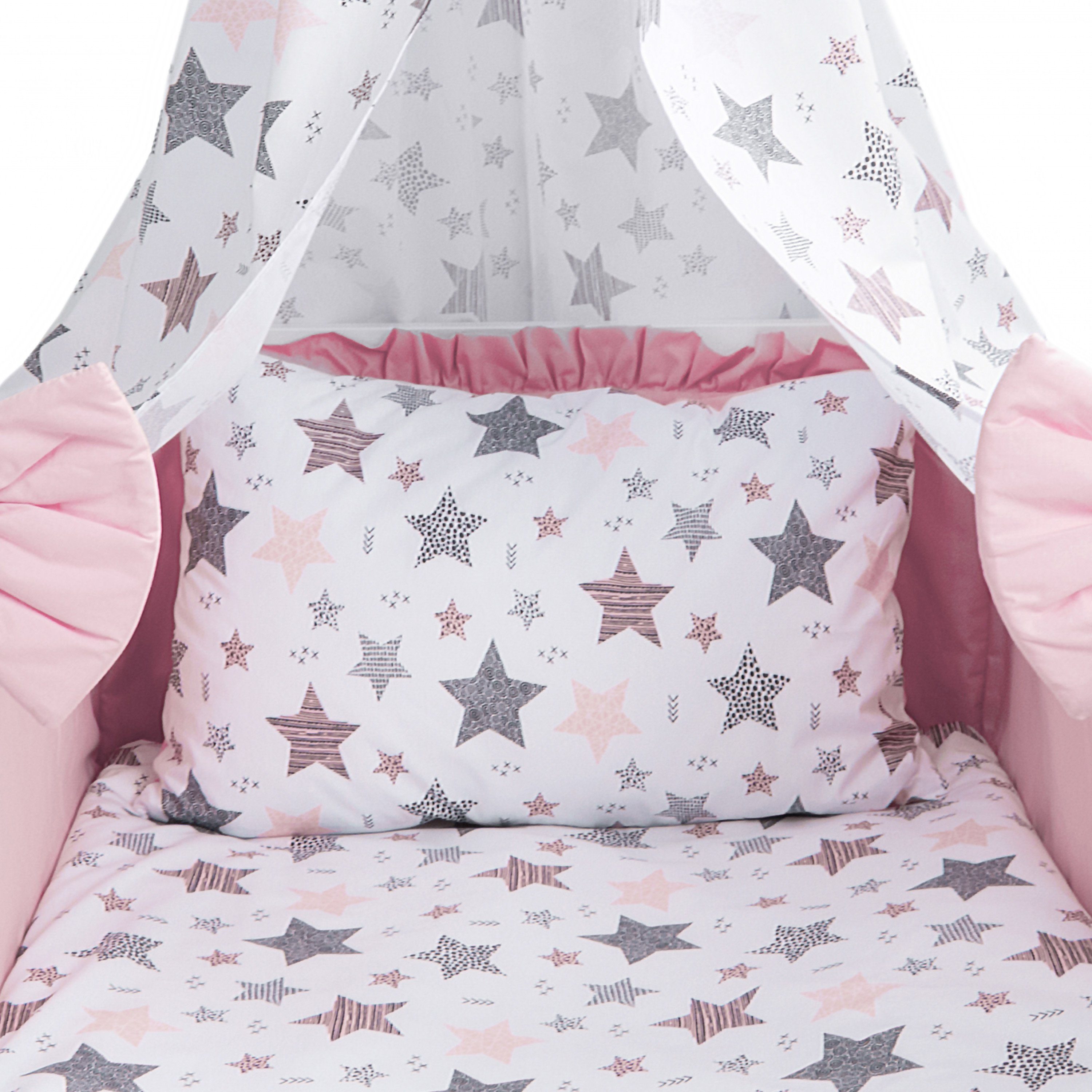 Amilian Babybettwäsche Set 7-teilig - Bettwäsche 100x135 - Kissenbezug 40x60 - mit Himmel, Vollstoffhimmel, 7 teilig, Komplett-Set für Babybett; Gitterbett - Kinderbettwäsche