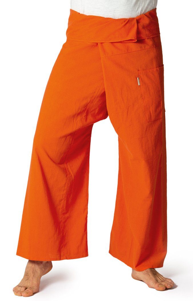 Relaxhose Wellnesshose Wickelhose Thai Baumwolle loose Classic Unisex Yogahose als Freizeithose Orange PANASIAM bequeme fit Fischerhose aus