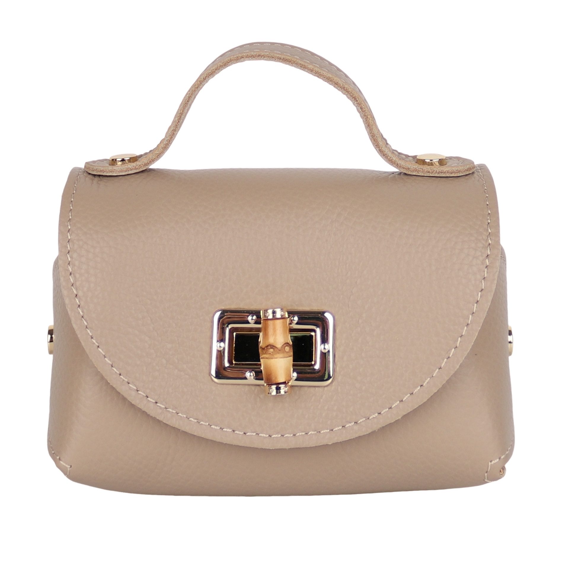 MIRROSI Henkeltasche Damen kleine Tasche aus Echtleder Schultertasche 16,50x10x8,50 cm, Mit goldfarbener Kette, ca. 125 cm lang
