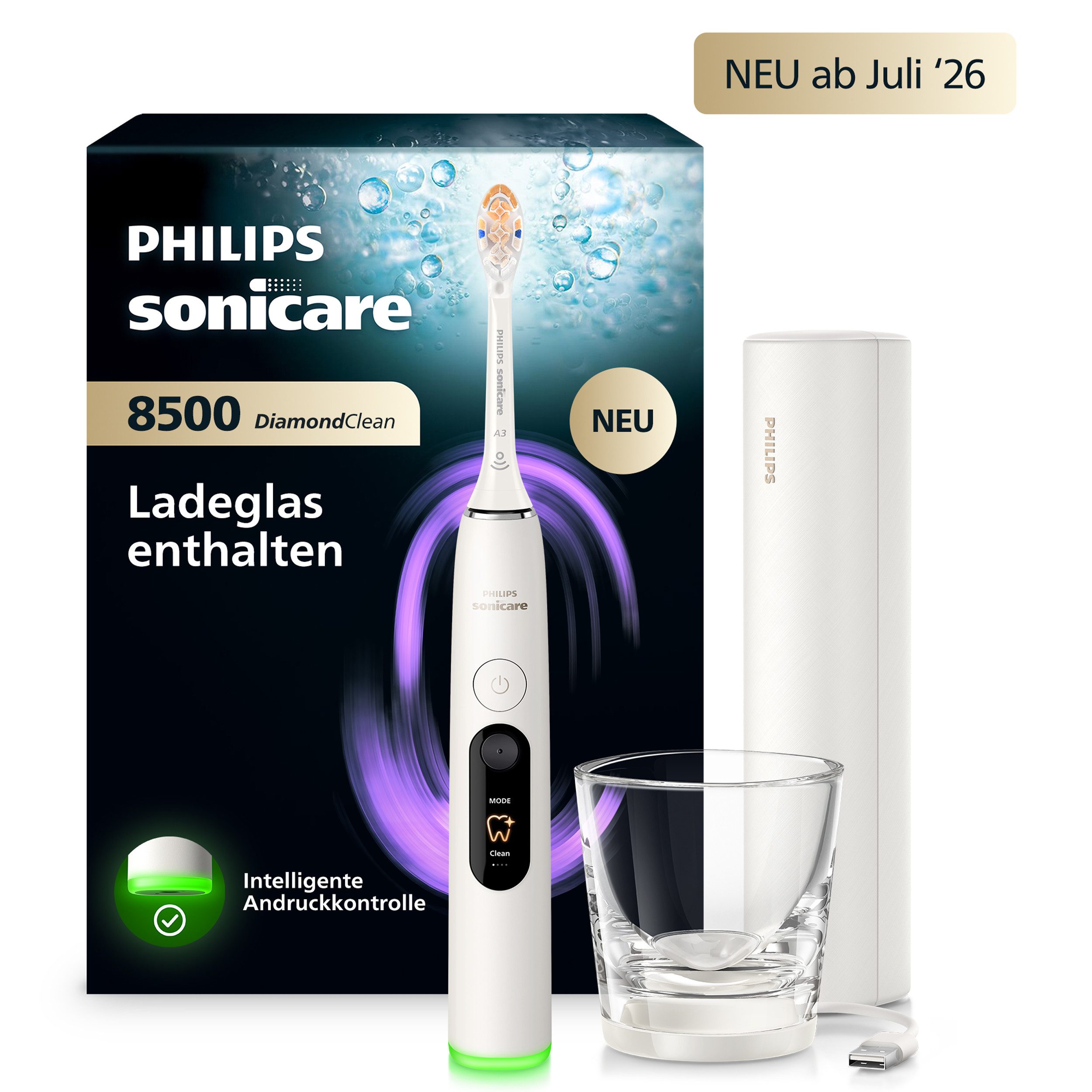 Philips Sonicare Elektrische Zahnbürste DiamondClean 8500 HX8513/11, Aufsteckbürsten: 1 St.
