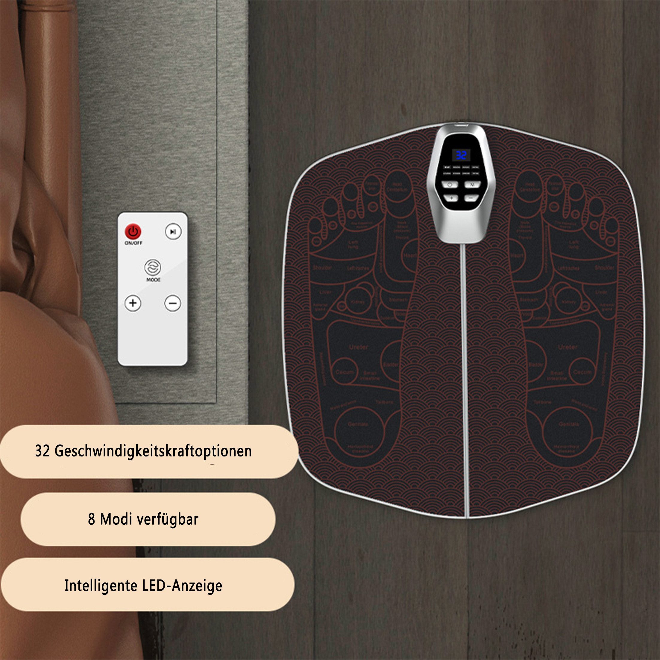 KINSI Fußmassagematte EMS Elektrische Fußmassagegerät - 8 Programme & 32 Intensitätsstufen, 8 Massagemodi, 32 Gänge für Tiefenentspannung