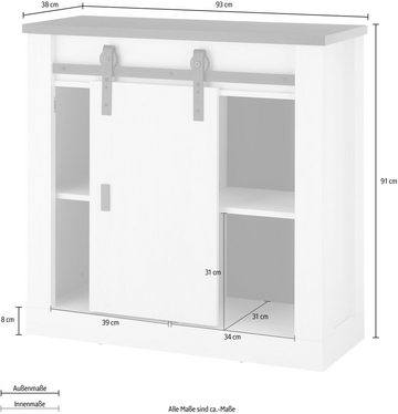 Home affaire Regal SHERWOOD, modernes Holz Dekor, mit Scheunentorbeschlag aus Metall, Breite 93 cm