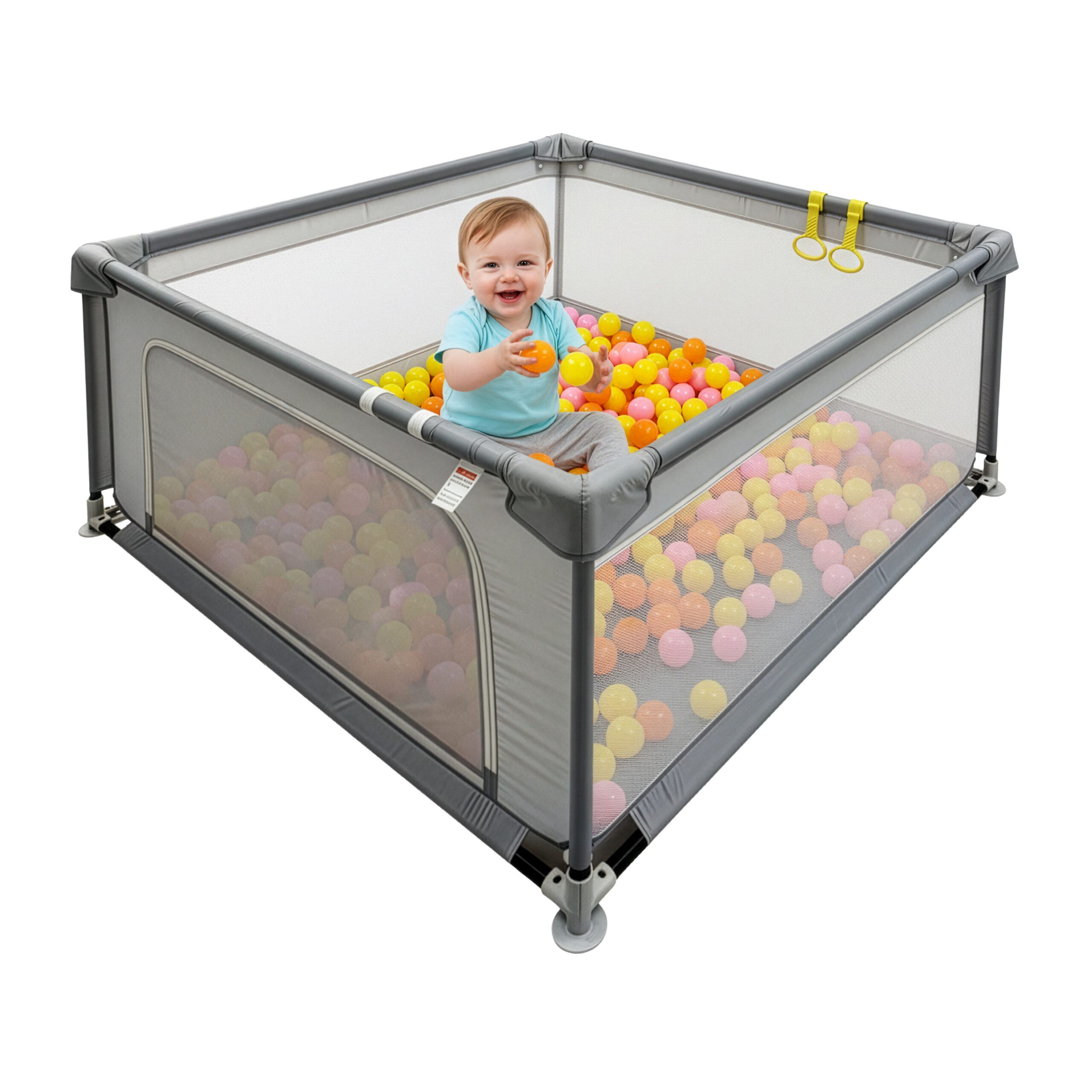 relaxdays Laufgitter Laufstall Baby mit 50 Bällen, 120 x 120 cm