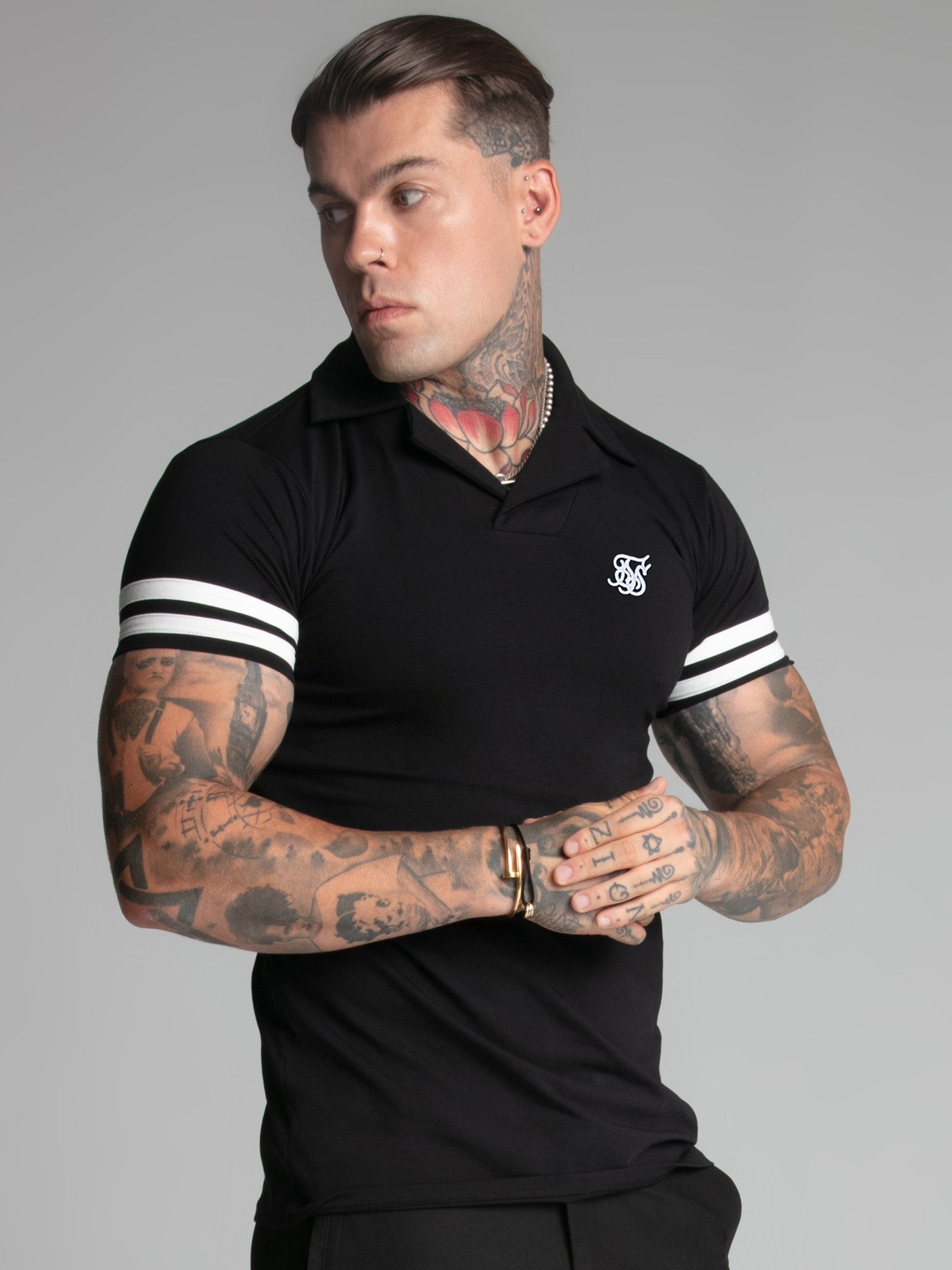 Siksilk Poloshirt SikSilk Herren Schwarzes Tournament Revere Polo günstig online kaufen