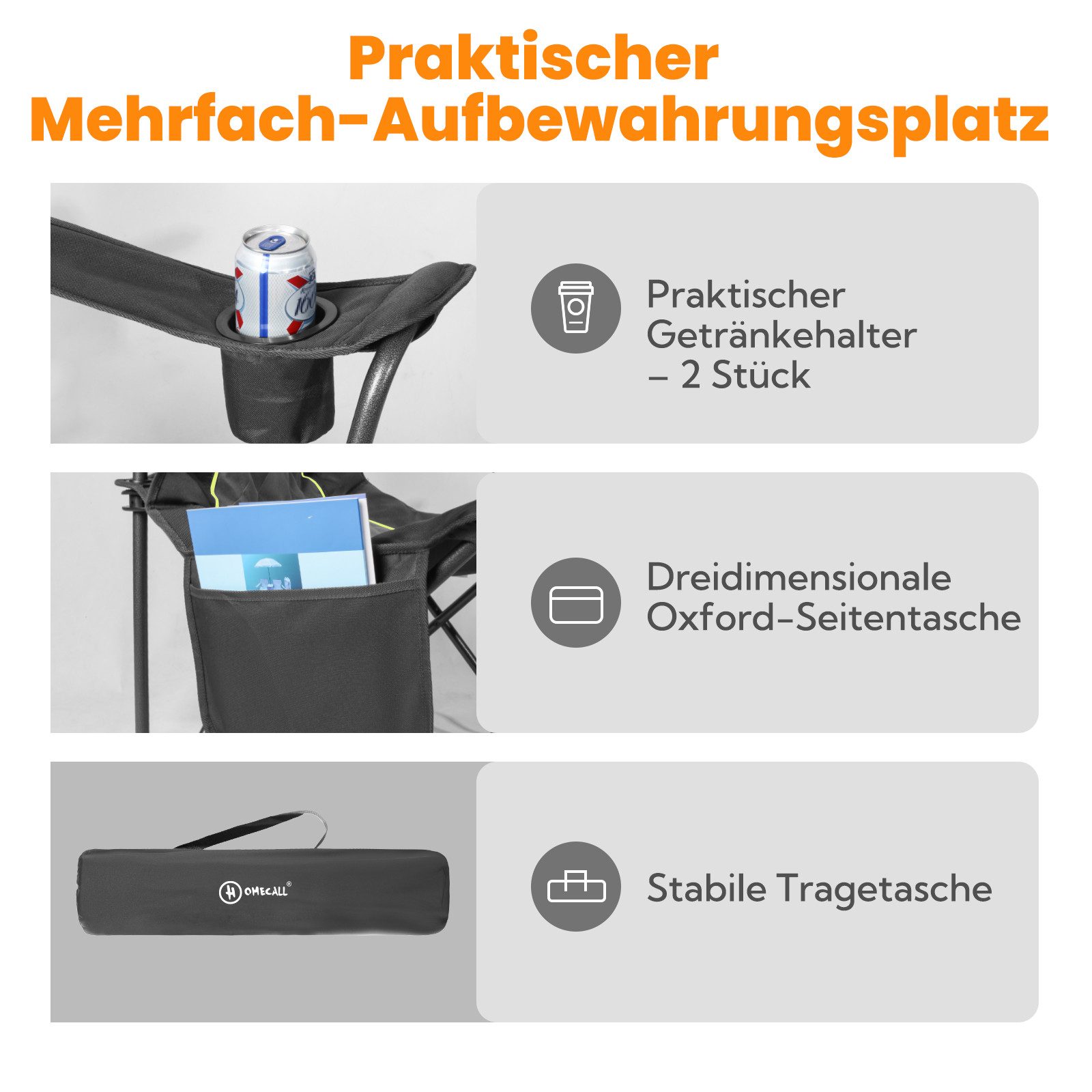 HOMECALL Campingstuhl Übergroßer Klappstuhl mit hoher Rückenlehne, XXL Faltstuhl Gepolstert (Bis 360KG Belastbar, 1 St), Robust und Zuverlässig klappstuhl für Outdoor, Balkon, Garten