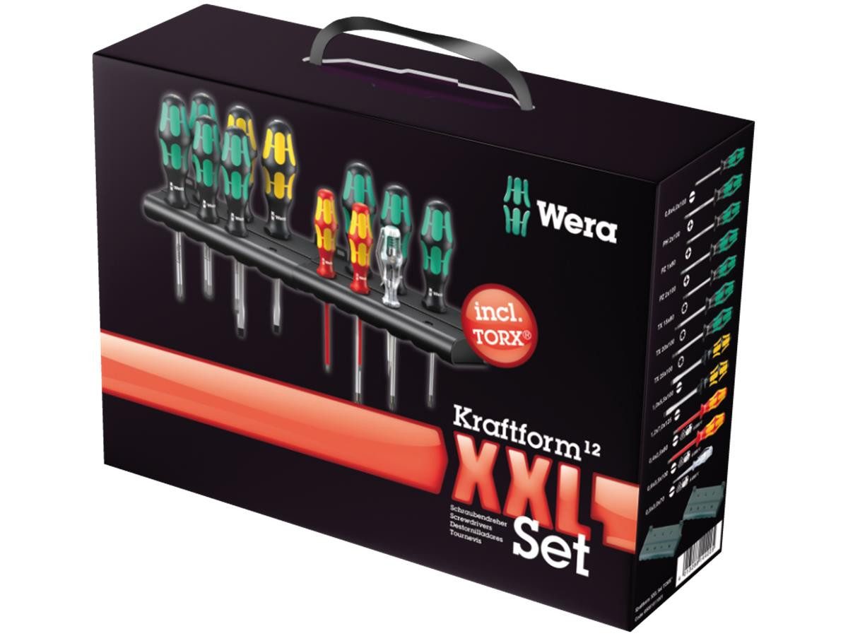 Wera Schraubendreher Kraftform Big Pack XXL 2, (Set, 12-teiliges Schraubendreher Allround-Set), Lasertip verhindert Herausrutschen